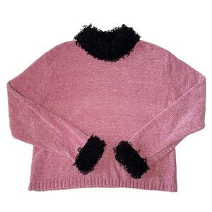 Vintage Fio Y2K pink & black ruffle neck sleeve velvet high neck sweater size L